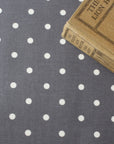 Vintage book on a gray oilcloth with white polka dots