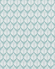 Oilcloth with a pattern of white leaves on a light blue background