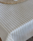 Close-up of a striped tablecloth on a table