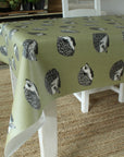 Tablecloth with hedgehog pattern on a table