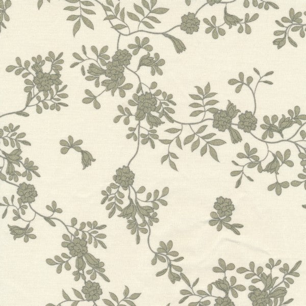 Floral pattern oilcloth with green leaves and flowers on a beige background