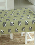 Tablecloth with hedgehog pattern on a dining table