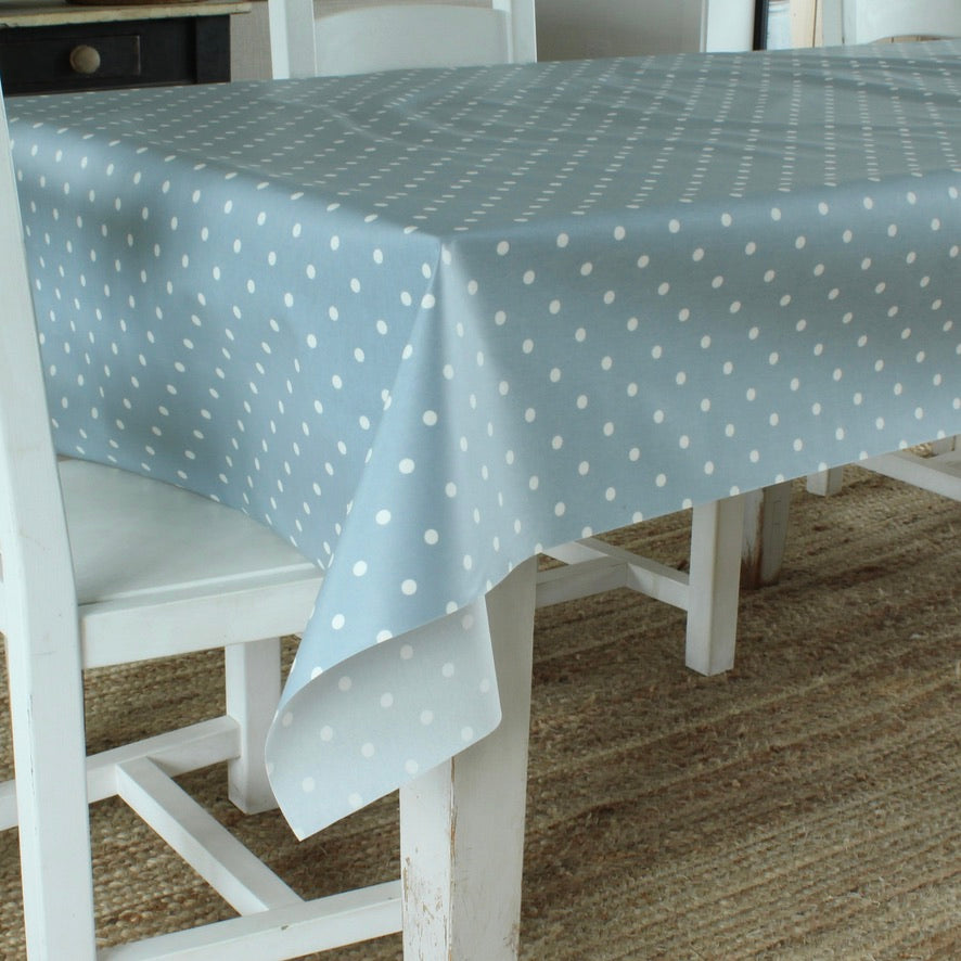Blue dotty tablecloth