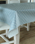 Blue dotty tablecloth
