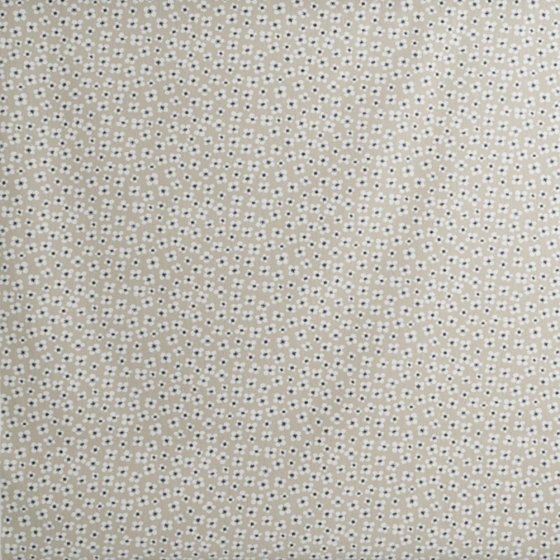 Beige fabric with a small-scale pattern of white flowers