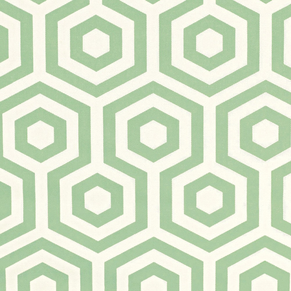 Hexagonal pattern oilcloth with green and white colors on a white background