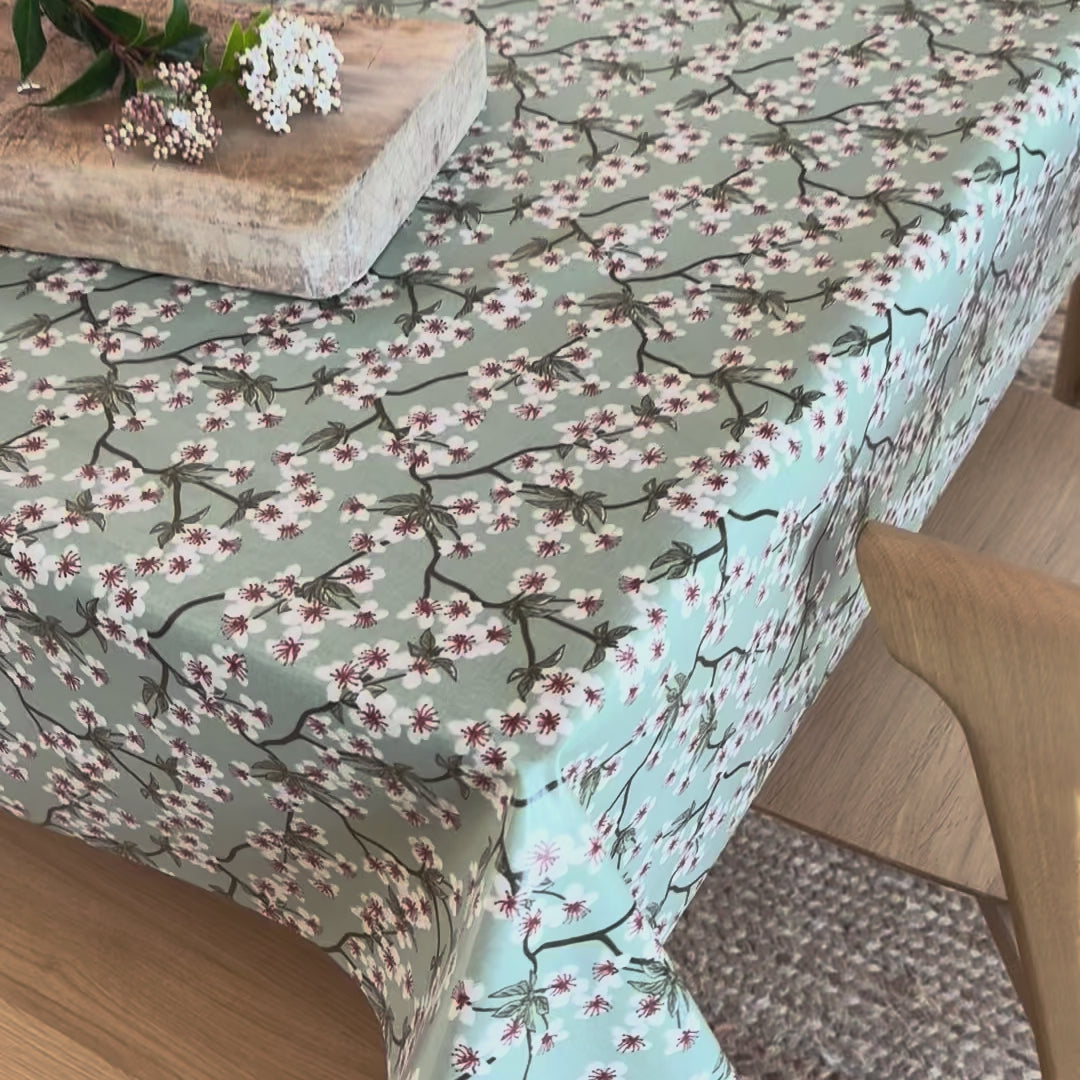 video of a grean floral oilcloth