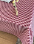 video of a red gingham check tablecloth
